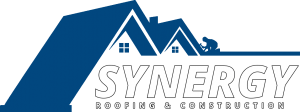 Logo for Synergy Roofing & Construction, a New Orleans Roofing Company, featuring a stylized blue roof outline above the company name in bold white letters, with "Roofing & Construction" below in smaller text.